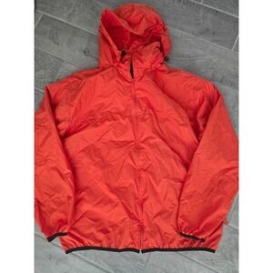 IZOD XFG Mens Orange Packable Windbreaker Jacket Hooded Full Zip Size Large